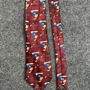 VTG Disney Mickey Unlimited Donald Duck Baseball Tie "Fast Ball" Red Opening Day